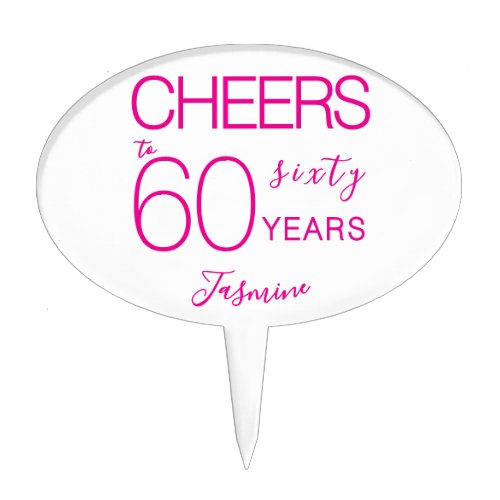 Cheers to 60 years White Pink Eighty Birthday Cake Topper