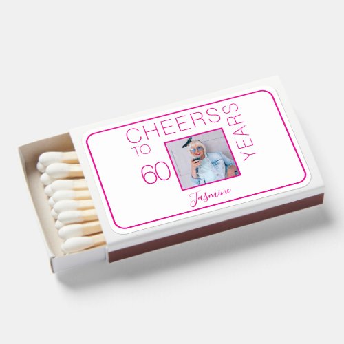 Cheers to 60 years White Pink Photo Elegant Matchboxes