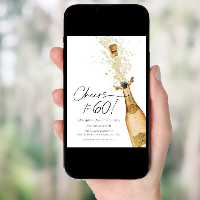 Cheers to 60th Birthday Photo Invitation (Front Digital)