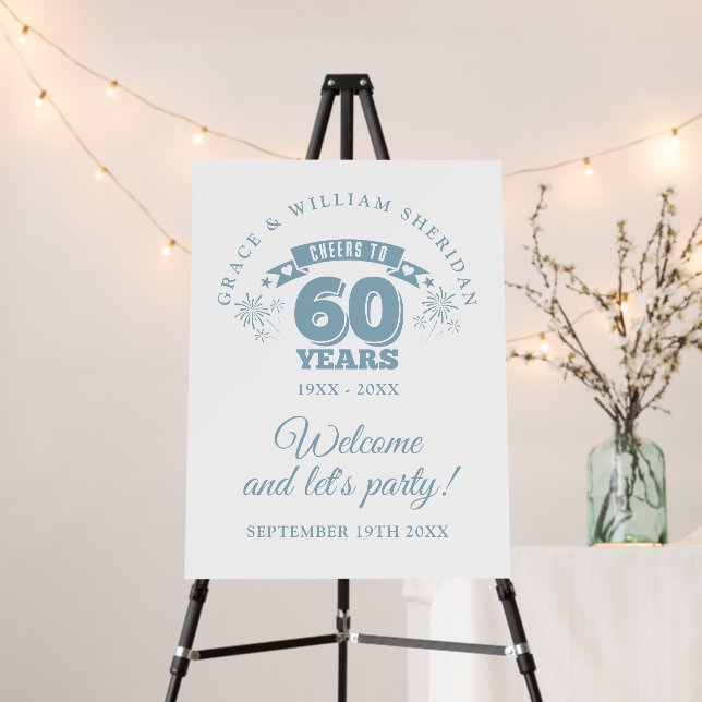 Cheers To 60th Wedding Anniversary Welcome Foam Board (In Situ (Stand))