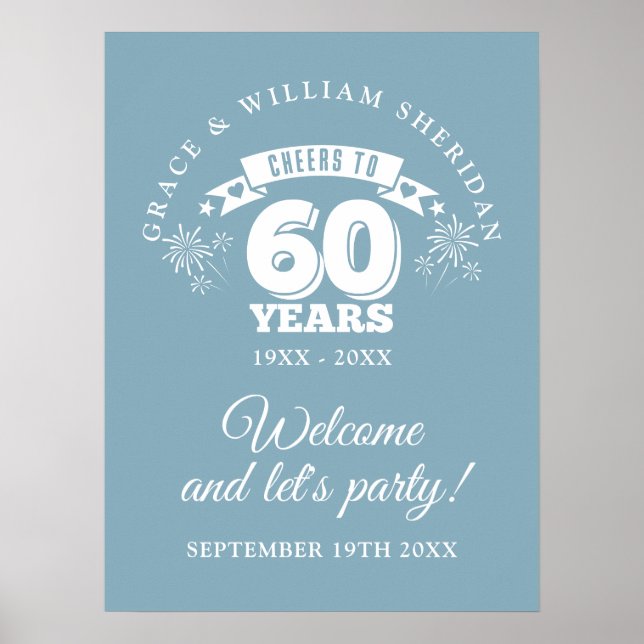 Cheers To 60th Wedding Anniversary Welcome Sign (Front)