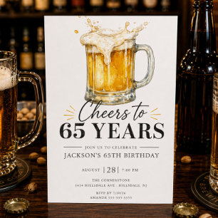 Cheers to 65 Years Birthday Invitation