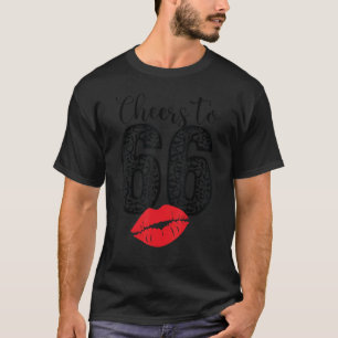 Cheers To 66 Years Lips Happy Birthday Leopard Bor T-Shirt