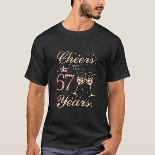 Cheers to 67 Years 1956 67th Birthday Wine Glasses T_Shirt