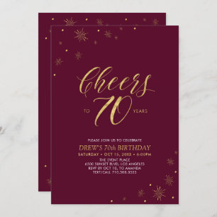 Cheers to 70 Gold & Burgundy 70th Birthday Party Invitation