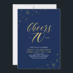 Cheers to 70 | Gold & Navy 70th Birthday Party Invitation<br><div class="desc">Let's celebrate your special day with this stylish 70th birthday party invitation. This design features chic gold typography "Cheers to 70 years" and gold elements with a navy blue background. You can customize the text and background color. More matching party supplies are available at my shop BaraBomDesign.</div>