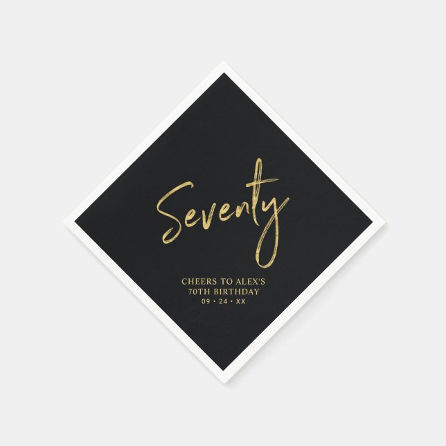 Cheers to 70  | Modern Black 70th Birthday Party Napkins (Corner)