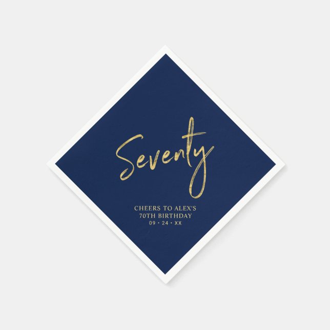 Cheers to 70 Modern Navy blue 70th Birthday Party Napkins (Corner)