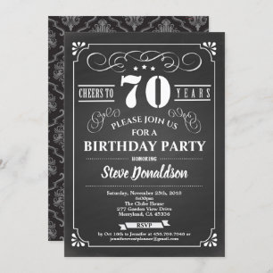 Cheers to 70 year 70th birthday party chalkboard invitation