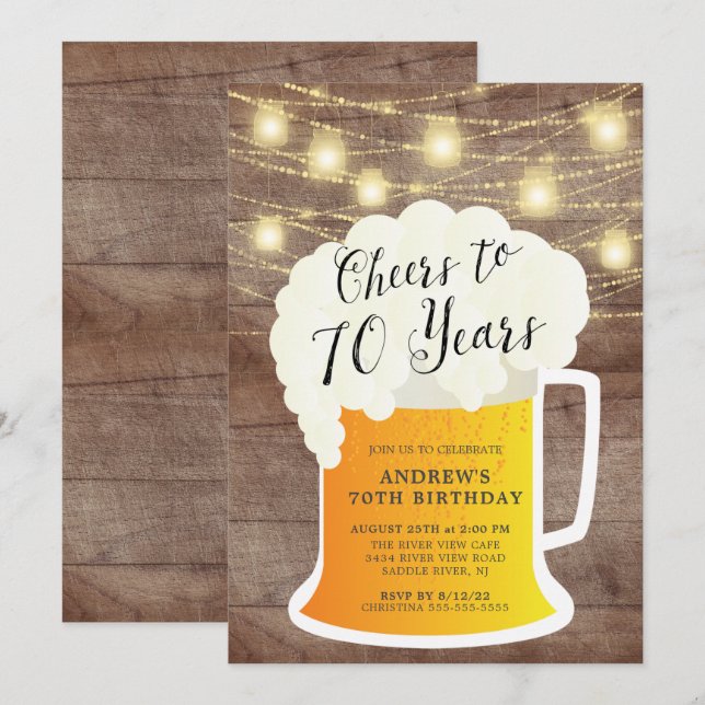 Cheers to 70 Years 70TH Birthday Invitation (Front/Back)