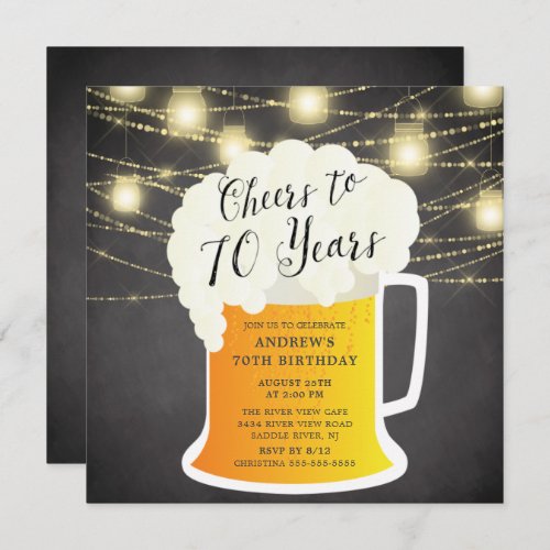 Cheers to 70 Years 70th Birthday Invitation