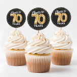 Cheers to 70 Years Adult Birthday Classic Round Sticker<br><div class="desc">Elegant seventieth birthday stickers featuring a stylish black background that can be changed to any color,  gold sparkly glitter,  and the saying "cheers to 70 years" using seventy gold hellium balloons.</div>
