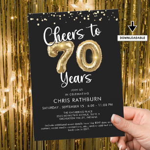 Cheers to 70 Years Balloons Confetti Invitation