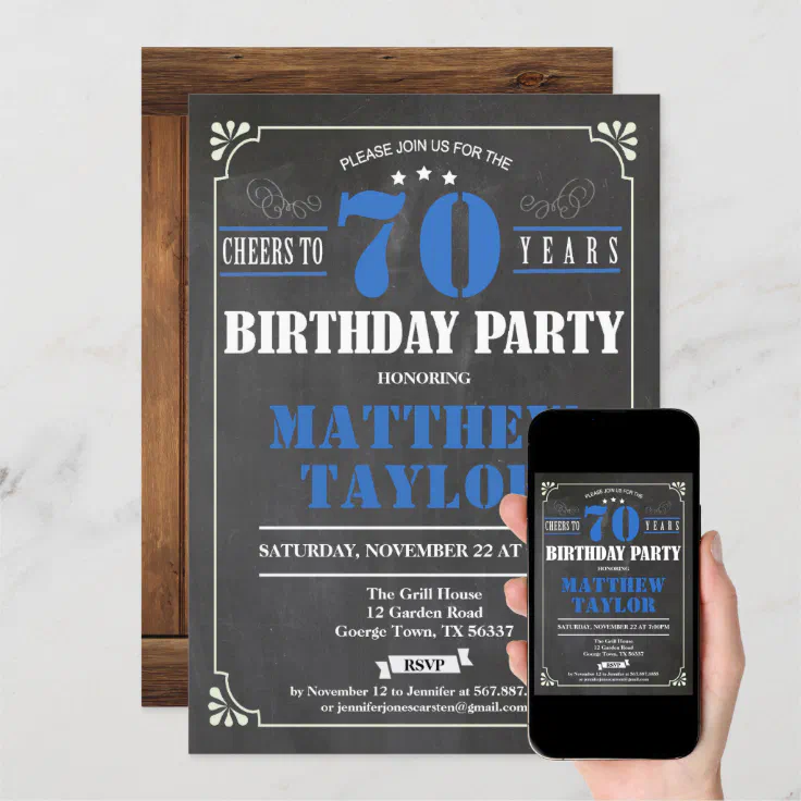 Cheers to 70 years birthday invitation. Retro Invitation | Zazzle