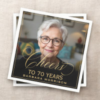 Cheers to 70 Years Birthday Photo Gold Black