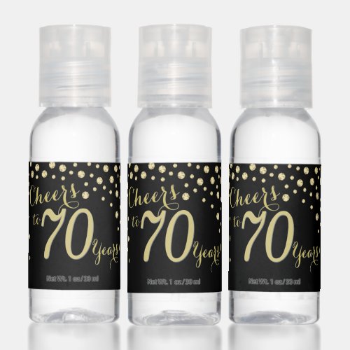 Cheers to 70 Years Black and Gold Diamond Hand Sanitizer