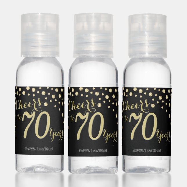 Cheers to 70 Years Black and Gold Diamond Hand Sanitizer (Set)