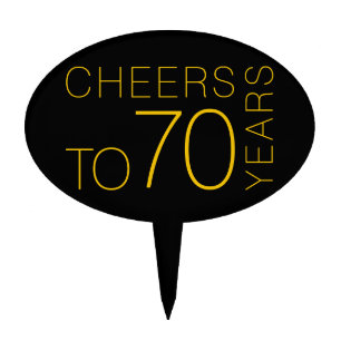 Cheers to 70 years Black Gold Elegant Birthday Cake Topper