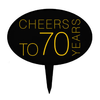 Cheers to 70 years Black Gold Elegant Birthday Cake Topper