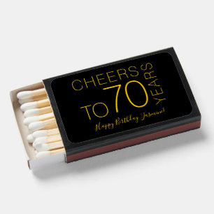 Cheers to 70 years Black Gold Elegant Birthday Matchboxes