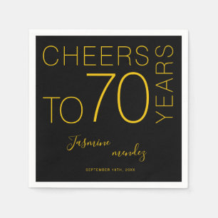Cheers to 70 years Black Gold Elegant Birthday Napkins