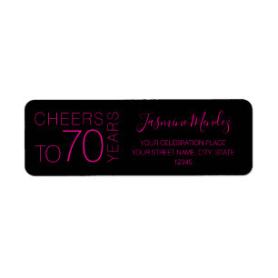 Cheers to 70 years Black Pink Chic Elegant Address Label