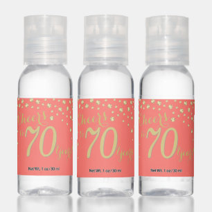 Cheers to 70 Years Coral and Gold Diamond Hand Sanitizer