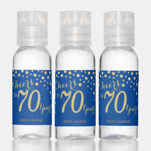 Cheers to 70 Years Deep Blue and Gold Diamond Hand Sanitizer