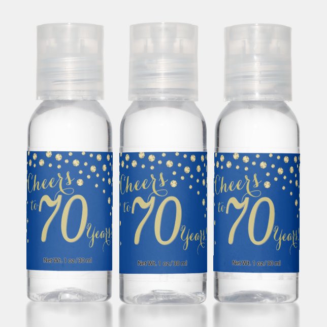 Cheers to 70 Years Deep Blue and Gold Diamond Hand Sanitizer (Set)