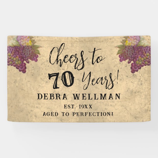 Cheers to 70 Years Elegant Rustic 70th Birthday Banner (Horizontal)