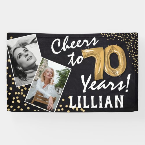 Cheers to 70 Years Gold Balloons Photos Birthday Banner
