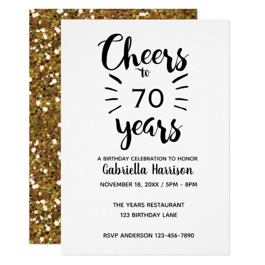 Cheers to 70 Years - Gold Glitter 70th Birthday Invitation | Zazzle.com