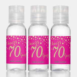 Cheers to 70 Years Hot Pink and Gold Diamond Hand Sanitizer