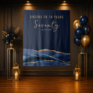 Cheers To 70 Years Navy Gold Agate Backdrop