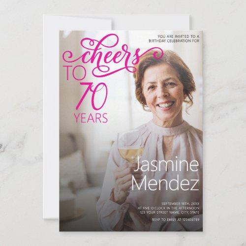 Cheers To 70 Years Photo Overlay Birthday Party Invitation