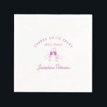Cheers to 70 Years Pink 70th Birthday Custom Napkins<br><div class="desc">Festive pink doodle design features two hands toasting with wine glasses. All of the text is editable.</div>