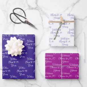 Cheers to 70 Years Purple Magenta 70th Birthday Wrapping Paper Sheets