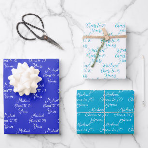 Cheers to 70 Years Royal Blue Marine 70th Wrapping Paper Sheets