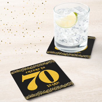 Cheers To 70 Years Seventieth Birthday  Square Paper Coaster by allpetscherished at Zazzle