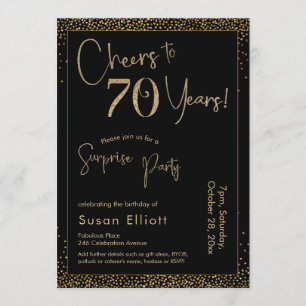 Cheers to 70 Years Surprise Birthday Party Black Invitation