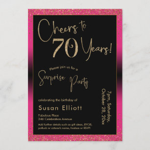 Cheers to 70 Years Surprise Birthday Party, Pink Invitation