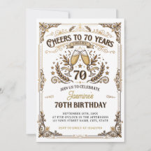 Cheers to 70 years Vintage Gold White Birthday