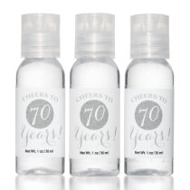 Cheers to 70 Years White and Silver Glitter Hand Sanitizer