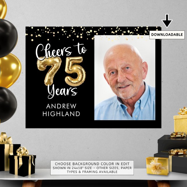 Cheers to 75 Years Birthday Photo Welcome Sign (Creator Uploaded)