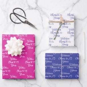 Cheers to 75 Years Pink Lavender 75th Birthday Wrapping Paper Sheets