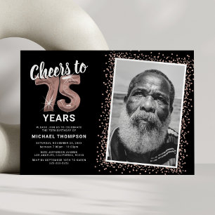 Cheers to 75 Years Rose Gold Photo Invitation