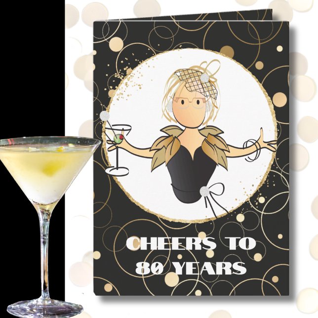 Cheers to 80 Bold Glamorous Cartoon 80th Birthday Card (Creator Uploaded)