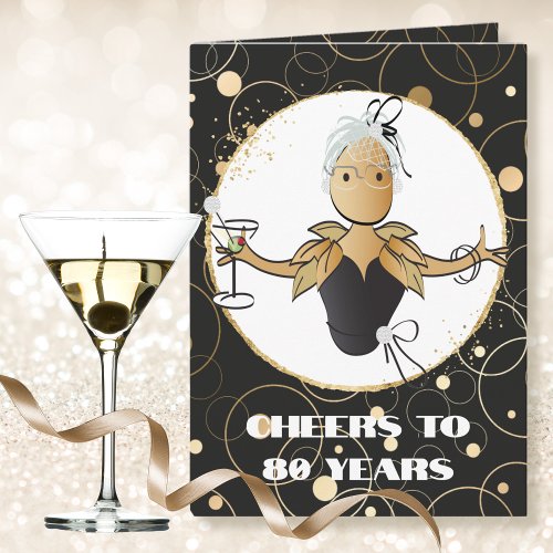  Cheers to 80 Funny Female Cartoon 80th Birthday   Card