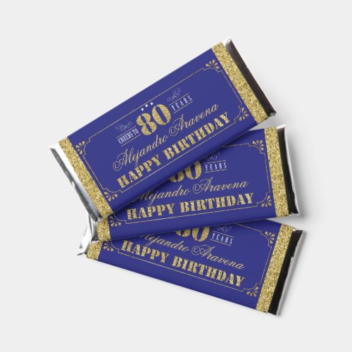 Cheers To 80 Years 80th Man Birthday Blue  Gold Hershey Bar Favors