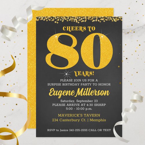 Cheers to 80 Years Birthday 80th Eighty Eightieth Invitation